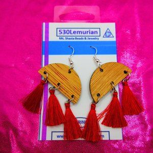 Red Tassel Wood Earrings